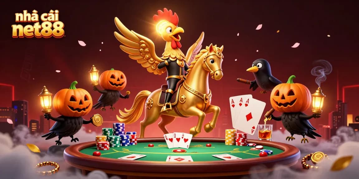 Engage with the thrilling world of nhà cái net88 featuring a golden rooster in a lively casino scene.