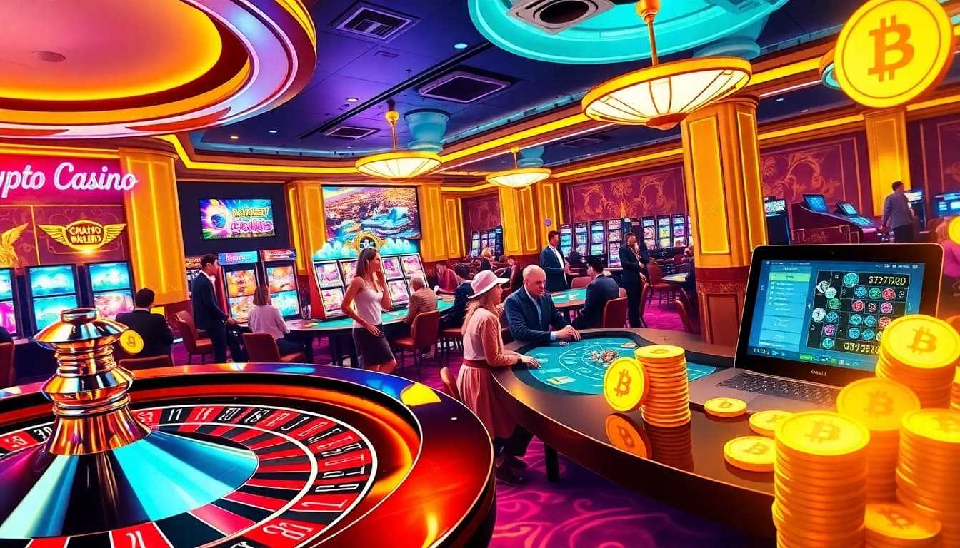 Experience the excitement of the best crypto casinos with vibrant gaming tables, poker chips, and sleek crypto interfaces.