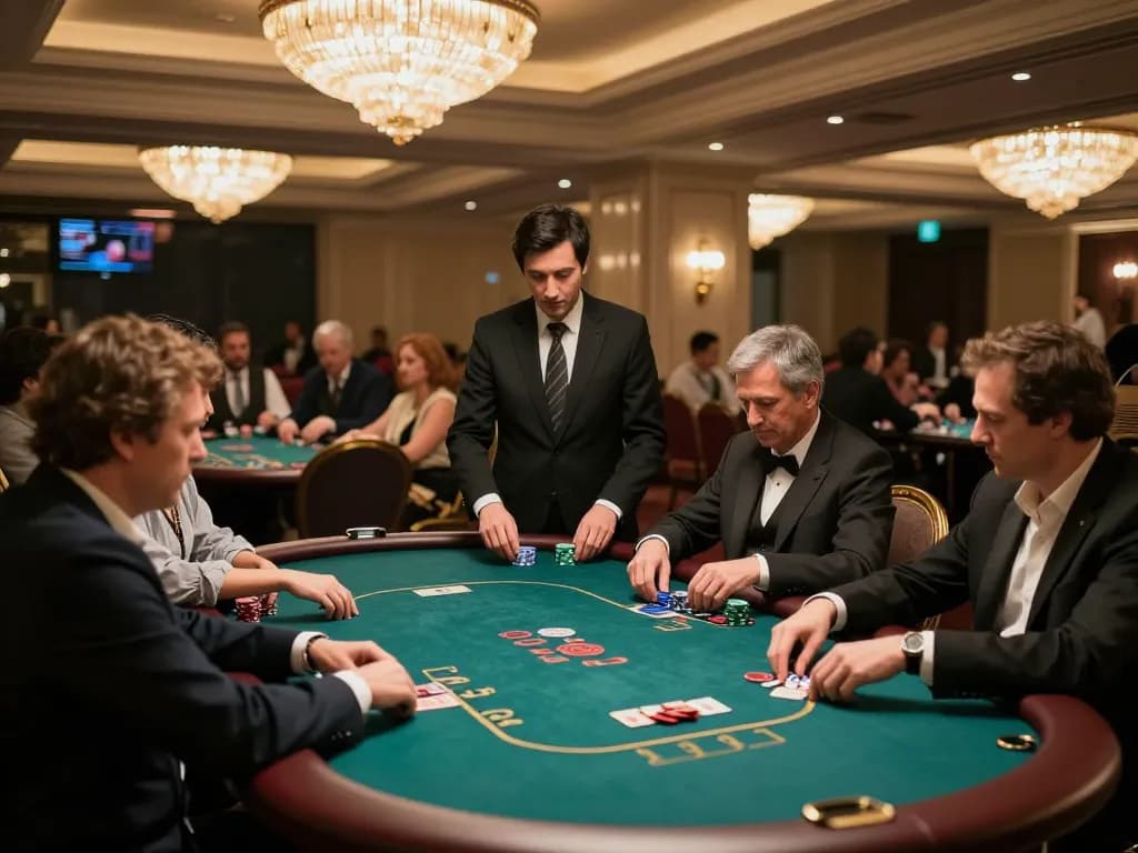 Players at high-stakes poker tables in a luxurious casino environment while experiencing RR88 gaming.