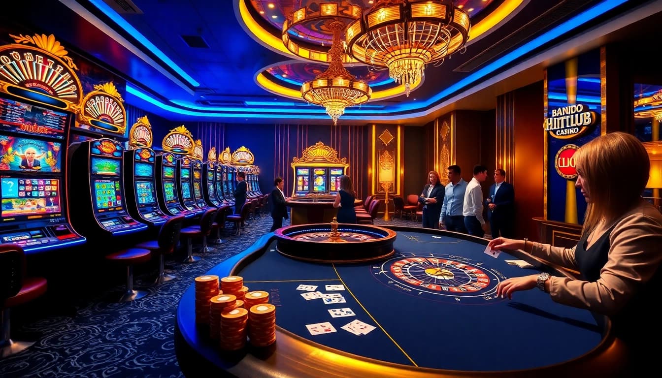Playing thrilling games at Hitclub casino with stylish poker chips and vibrant slot machines.