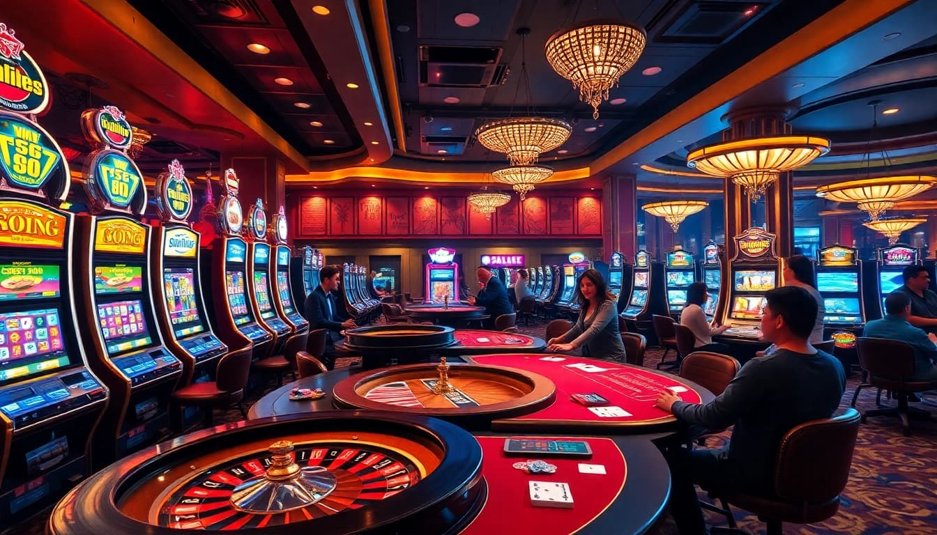 Experience the excitement of the five88 link at a vibrant casino scene filled with gaming action.