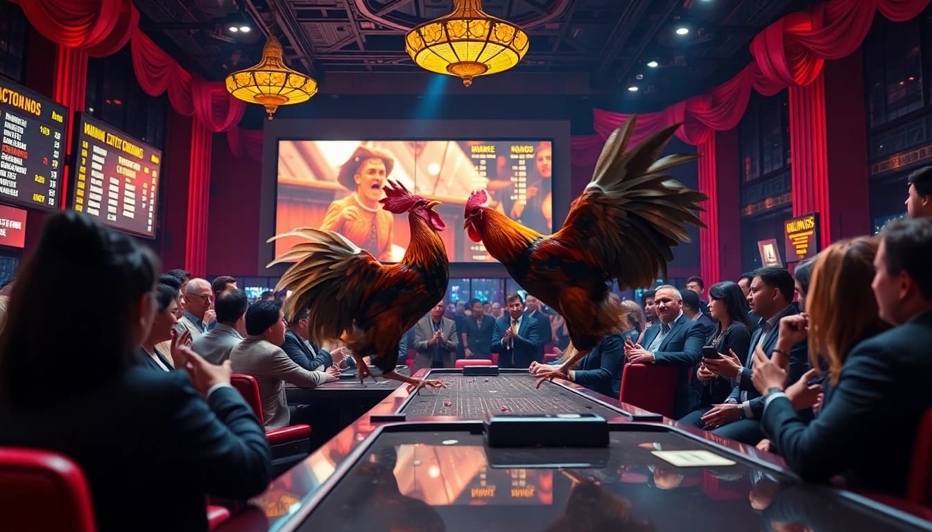 Experience the thrill of đá gà trực tiếp betting amidst an electrifying live cockfight atmosphere.