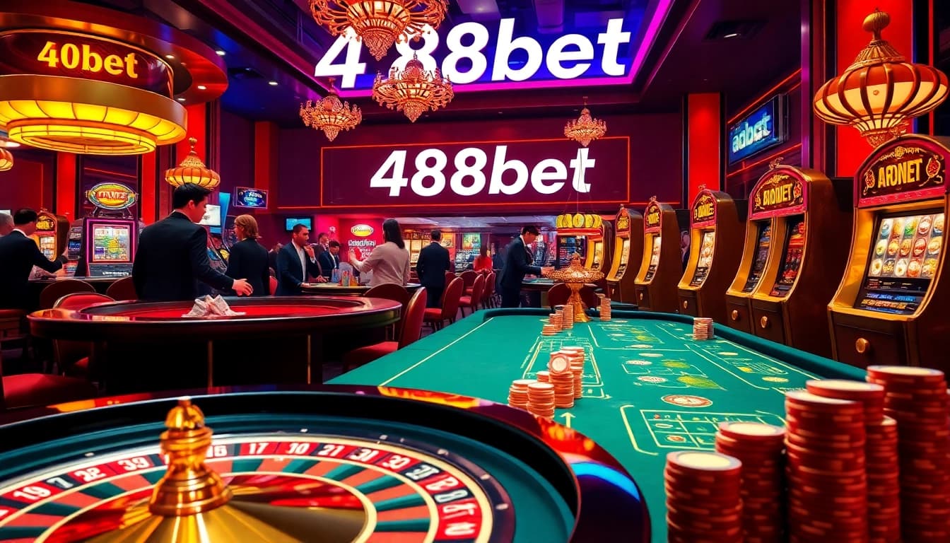 Disfruta de una experiencia de juego emocionante en 488bet con mesas de casino de lujo y máquinas tragamonedas vibrantes.
