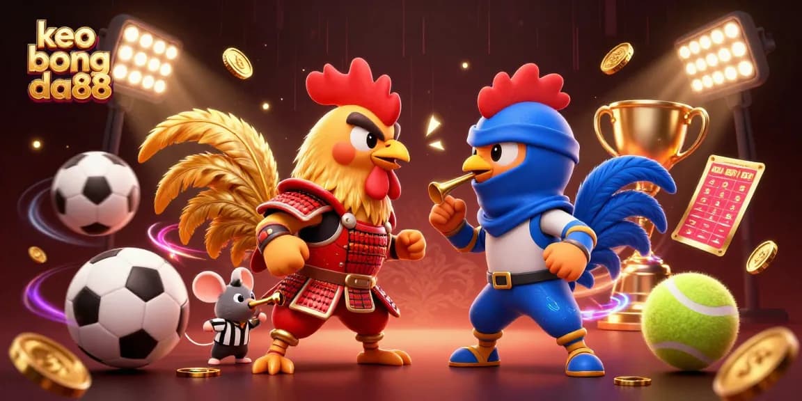 Bet on thrilling matches at keo bong da88 featuring dynamic rooster duel and action-packed sports elements.