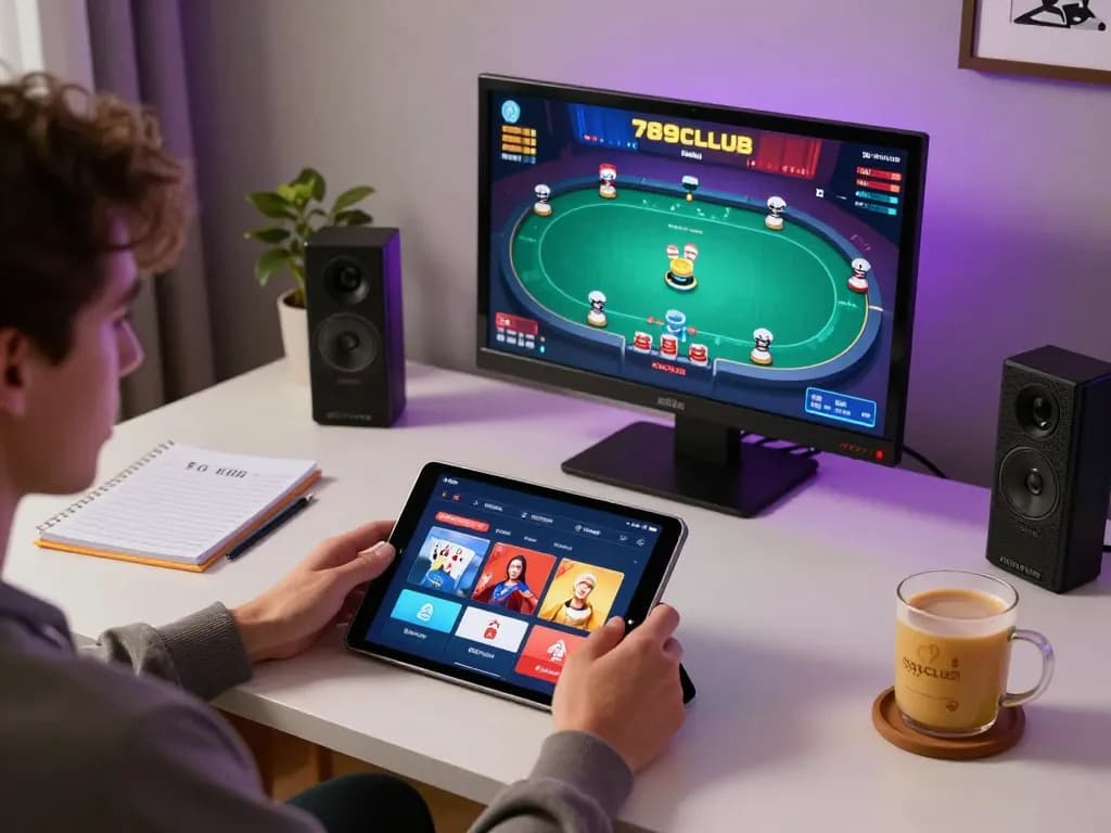 Engaging online gaming session at 789CLUB with a player analyzing strategies on tablet.