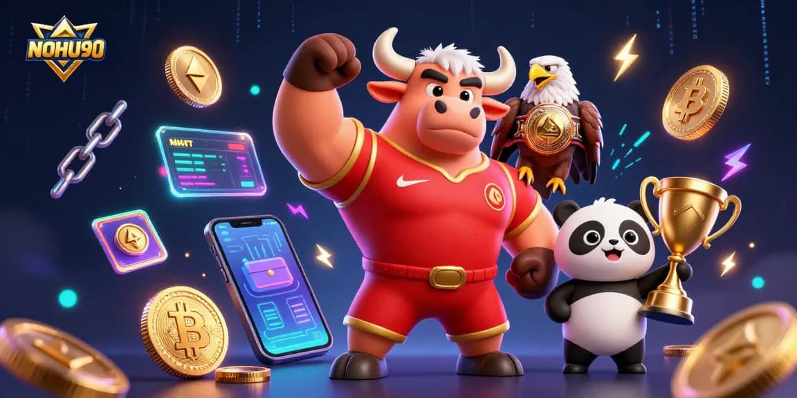 Experience the thrill of NOHU90 as you win with the cartoon bull, eagle, and panda!