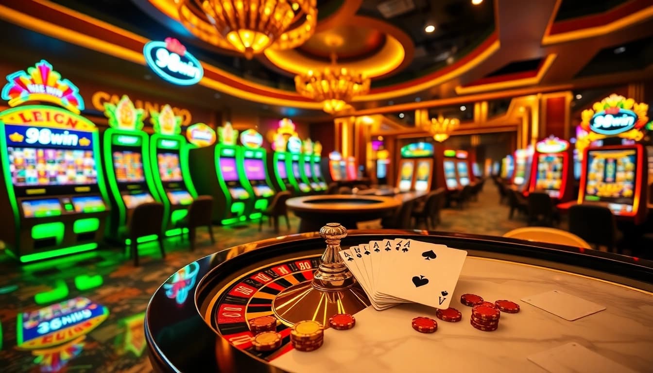 Experience the excitement of gambling at 98win with vibrant casino elements.