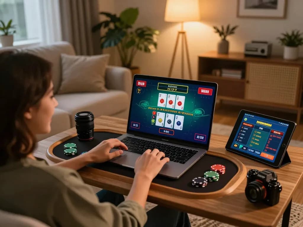 A user enthusiastically engages with live dealer games at https://vmax88vip.com/, showcasing an immersive online gambling experience.