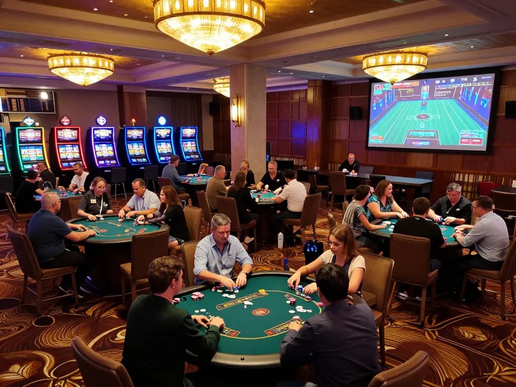 TG88 players engaging in a thrilling strategy game at a luxurious casino table, illuminated by warm ambient lighting.