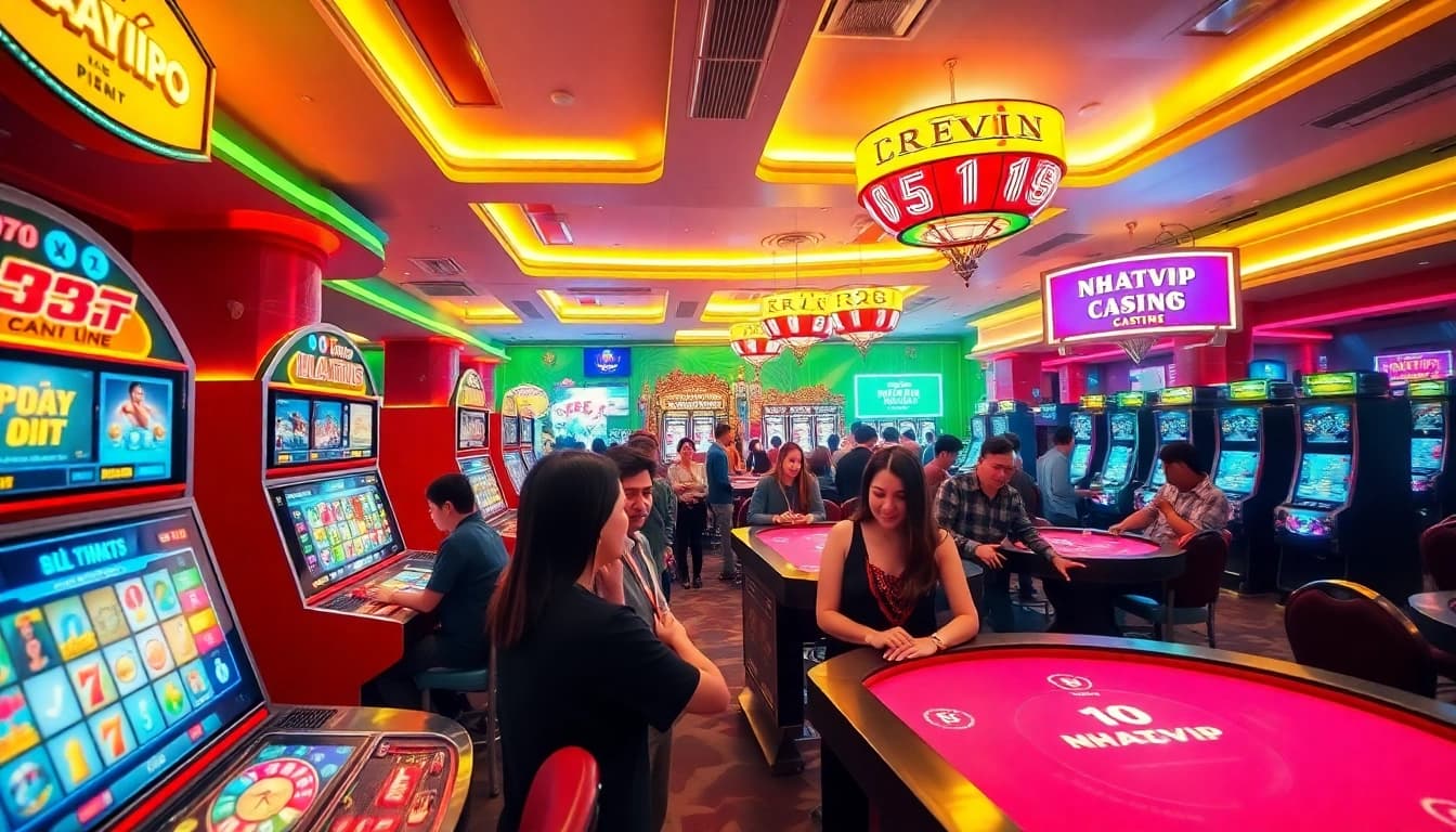 Diverse gaming scene at Nhatvip showcasing thrilling casino experience with excited players.