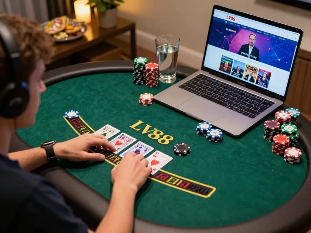 Engaging in online blackjack at LV88 with colorful chips and vibrant gameplay interface