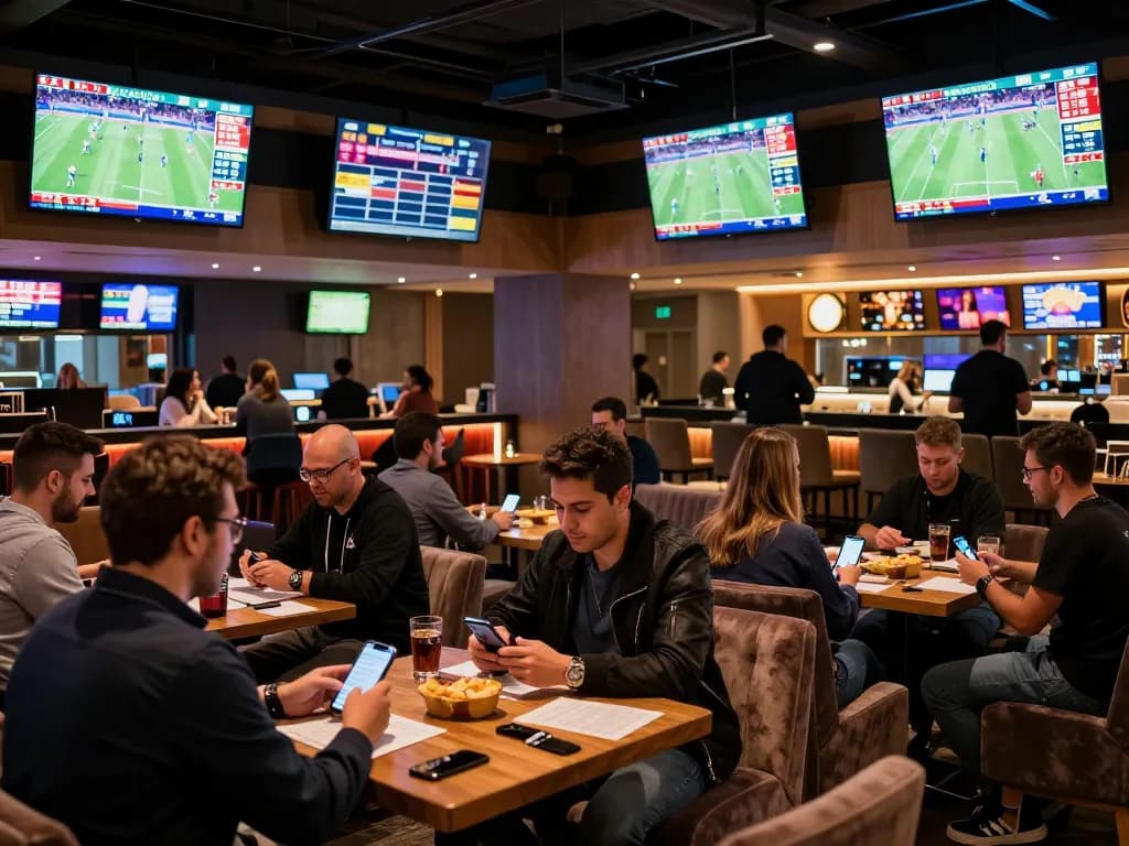 Placing bets during live matches at kèo nhà cái trực tiếp sportsbook with friends in an upscale lounge