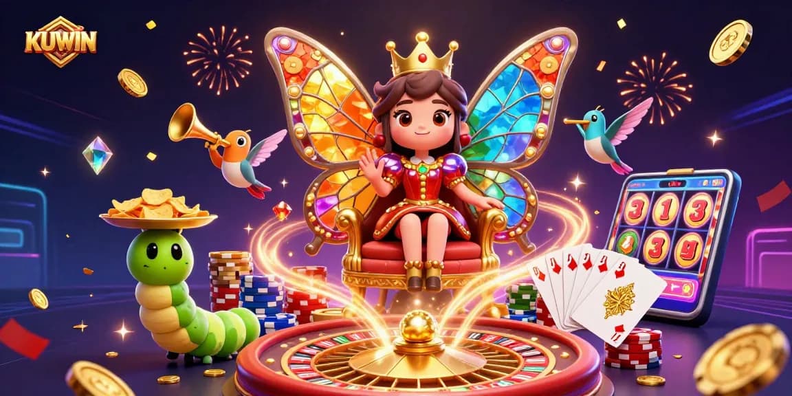 Spin and win at KUWIN with a vibrant 3D illustration of casino excitement.