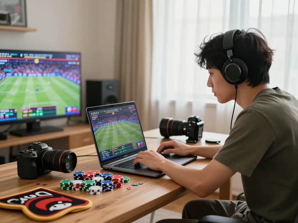 Engaging user enjoying online betting at VN88 with vibrant gaming elements.