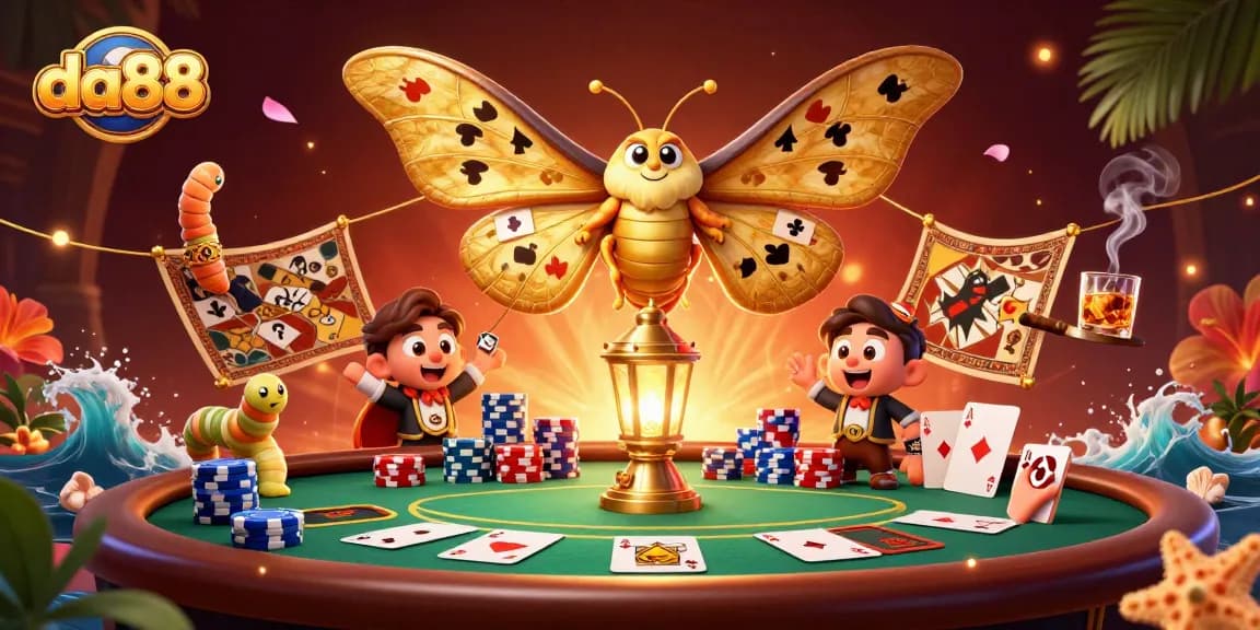 Experience excitement with da88's vibrant gambling scene, showcasing poker elements and striking characters.
