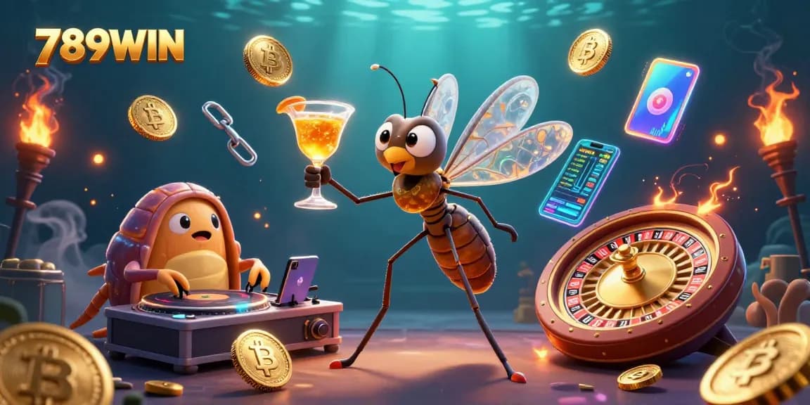 Engage in thrilling gaming at 789WIN with a vibrant casino scene featuring a unique mascot and dynamic elements.