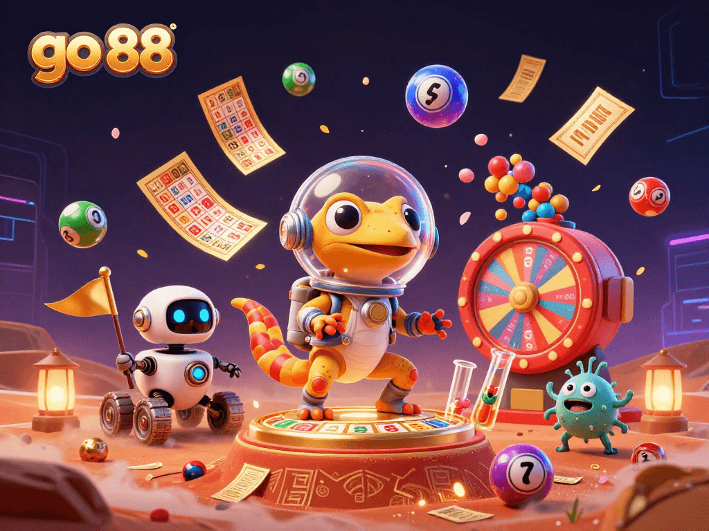 Engage with go 88 in a 3D Martian casino discovery scene filled with vibrant lottery elements.