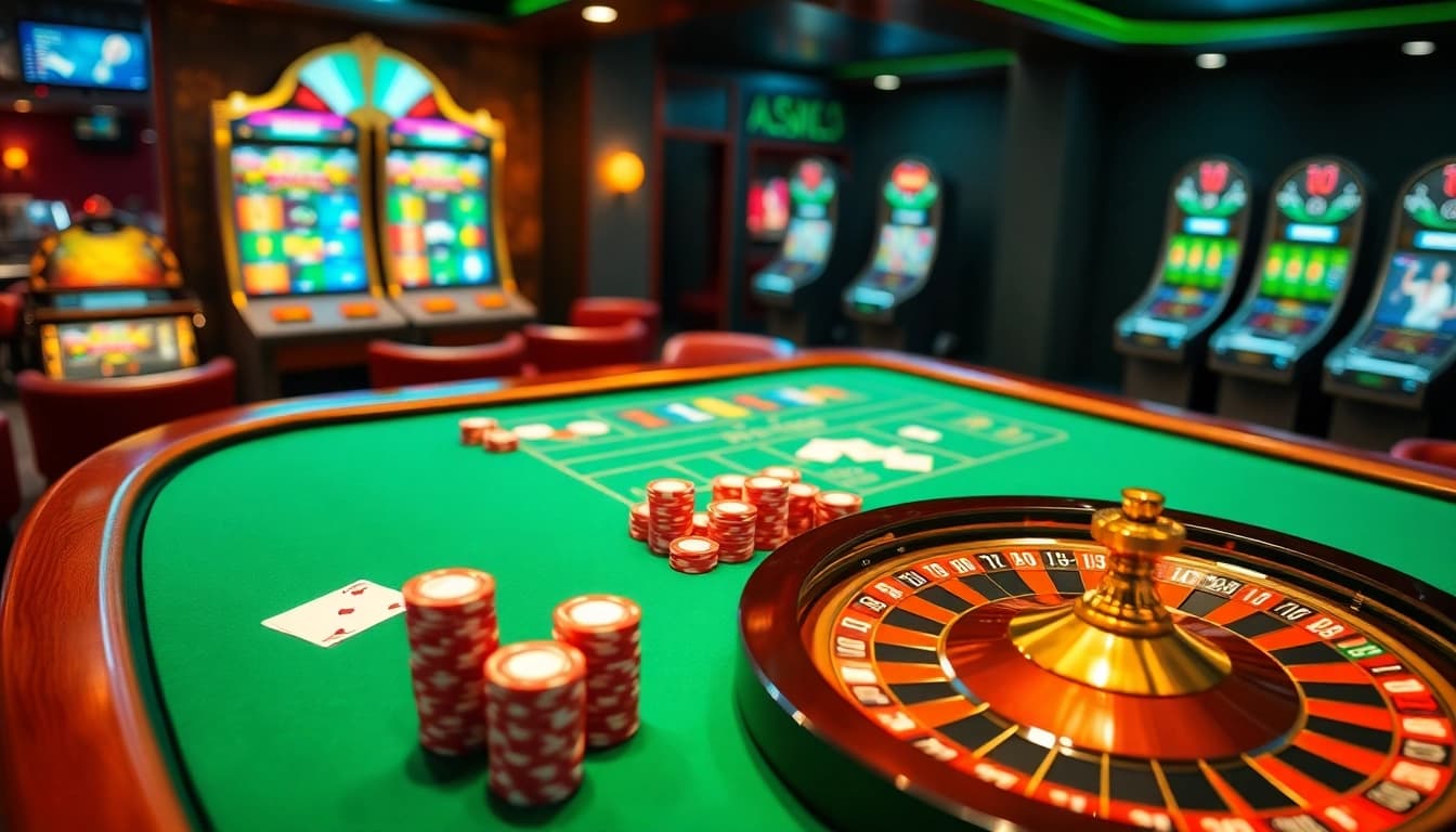 Experience thrilling gameplay at abc88.app with luxury casino tables, dynamic slot machines, and vibrant poker chips.