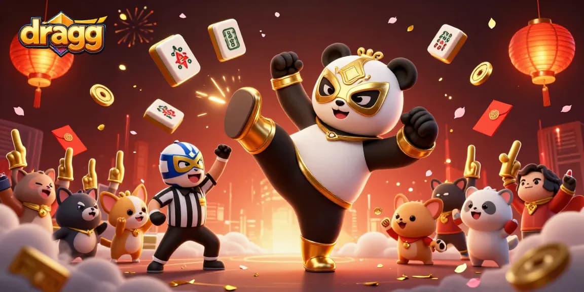 Engage in thrilling gameplay with dragg's vibrant casino scene featuring panda and chihuahua characters.