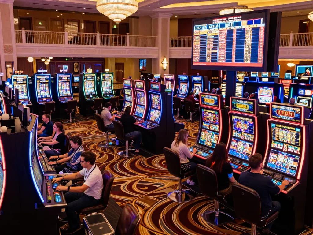 Players enjoying colorful slot machines at GO 88 casino, vibrant atmosphere captures the excitement of gaming.
