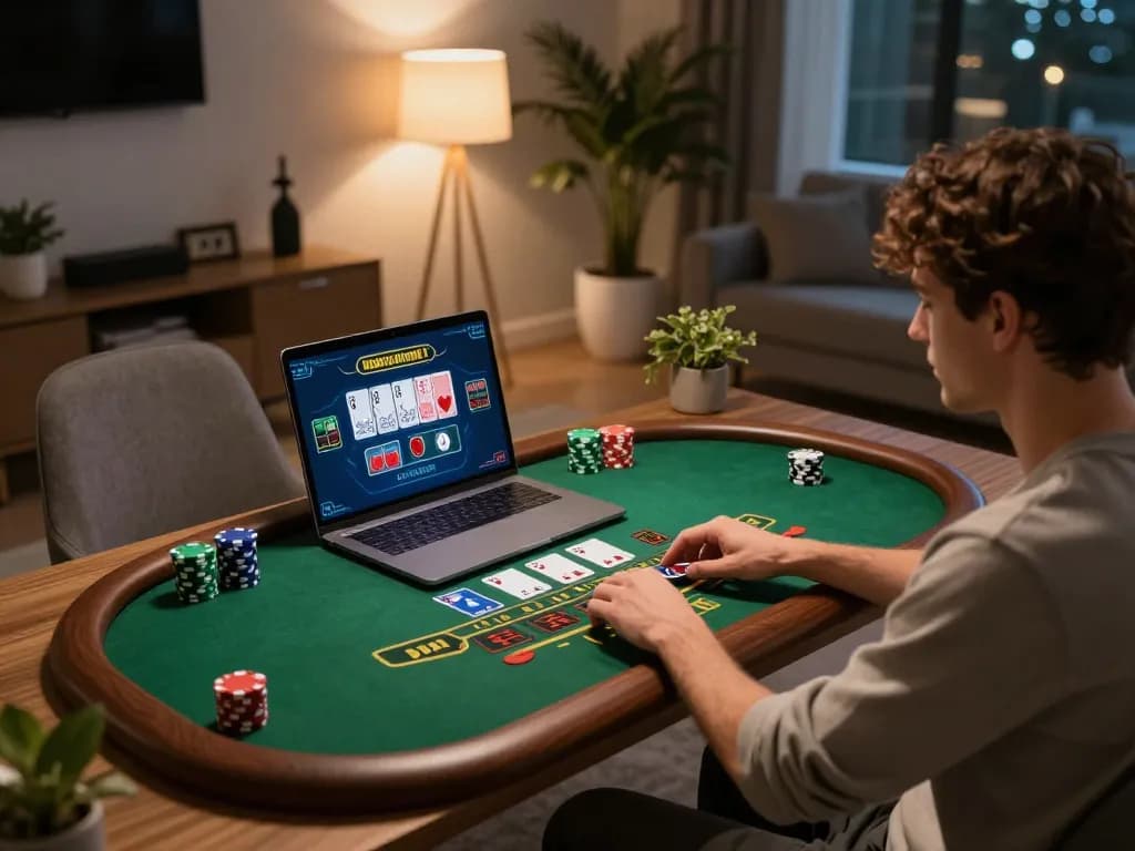 Player immersed in online blackjack gameplay at 88xx platform, dynamic gaming atmosphere.