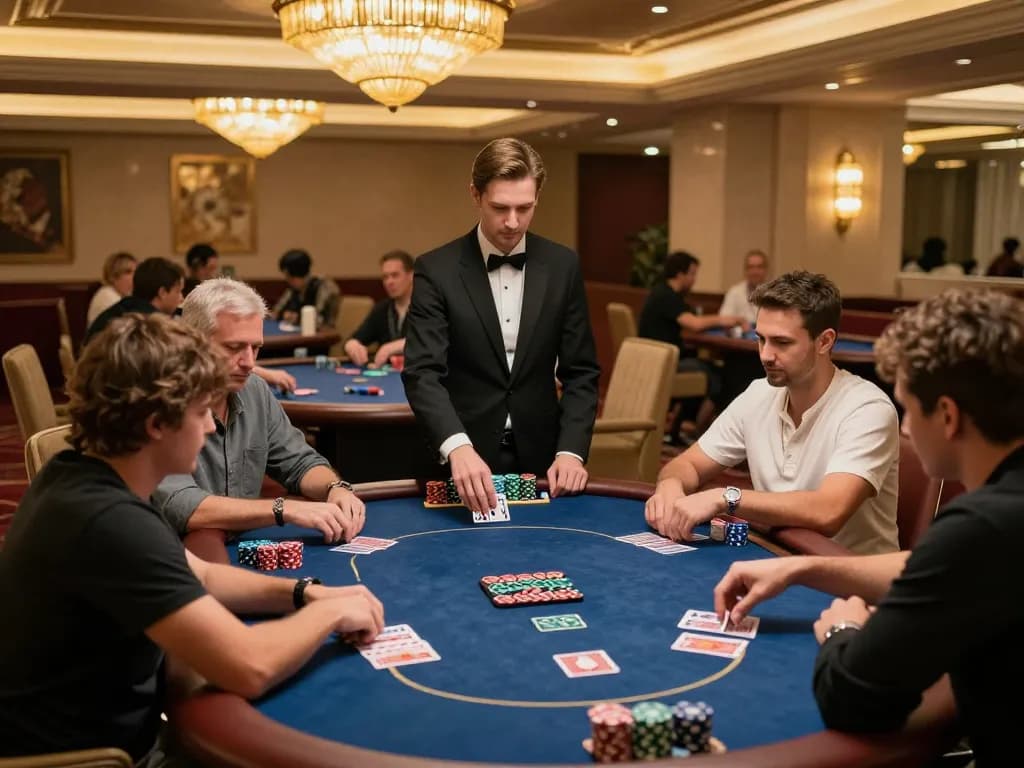 KJC engages players in high-stakes poker game at luxury casino VIP area with elegant decor.