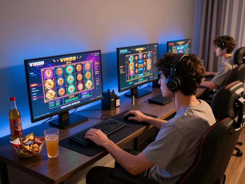 Player enjoying thrilling sessions on the VIN88 WIN online gaming platform with vibrant visuals