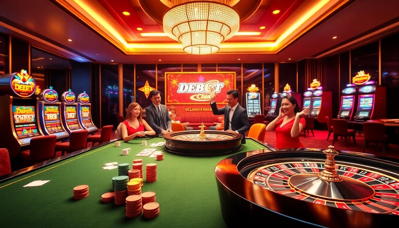 Experience electric excitement at Trang Chủ DEBET with vibrant poker tables and thrilling slot machines.