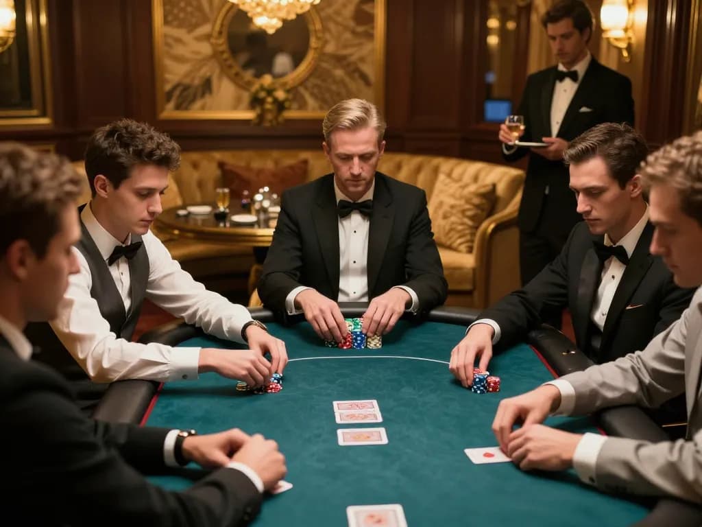 VB88 live poker action in a luxurious VIP room with professional players focused
