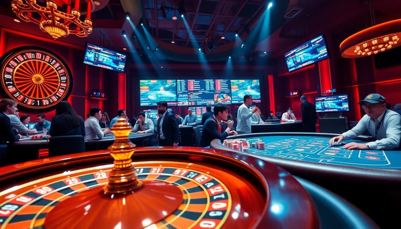 Experience the excitement of NET88 at a luxurious casino with vibrant gambling activities.