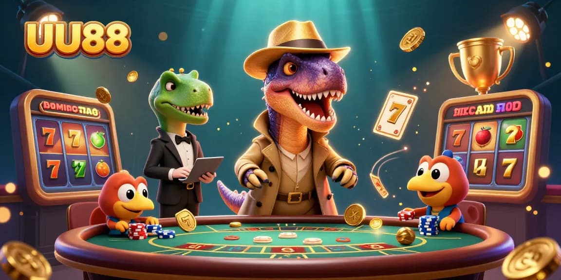 Experience thrilling gameplay at UU88's lively blackjack table with unique cartoon dinosaurs.