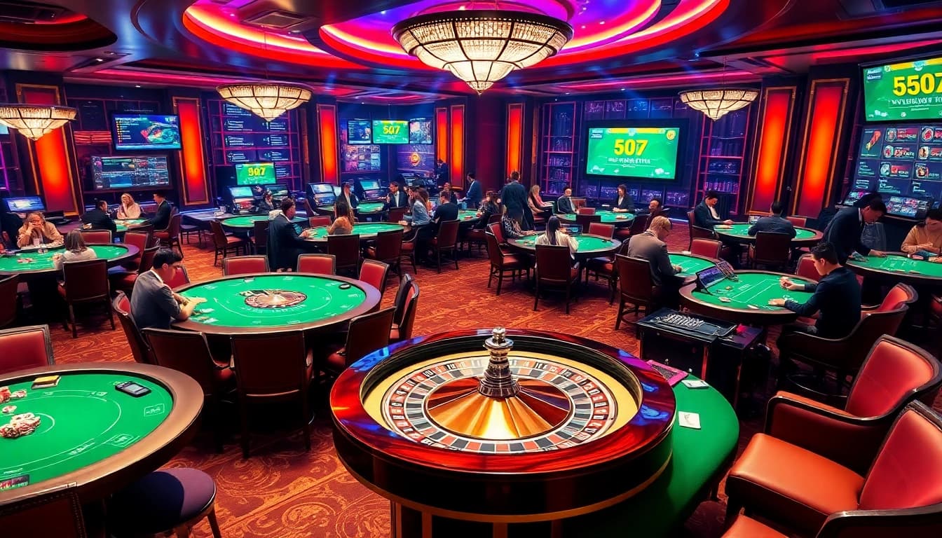 Experience the thrill of games at https://five88sss.com/ with poker chips glimmering on casino tables.