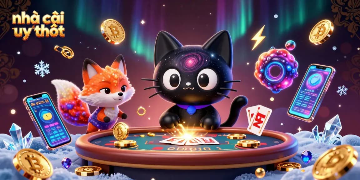 Experience the allure of nhà cái uy tín as the cosmic cat gathers winnings amidst vibrant gambling elements.