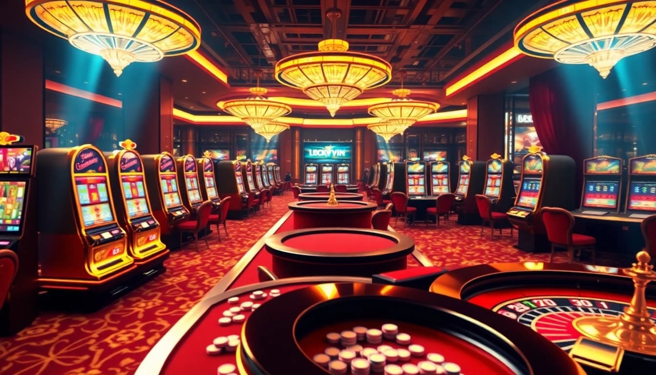 Experience the luxury of Luckywin casino with vibrant slot machines and engaging gaming interfaces.