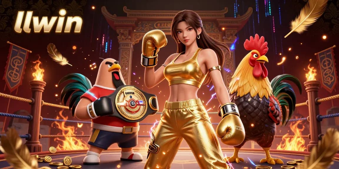 Engage with thrilling games at llwin featuring a powerful woman and a champion rooster in a dynamic 3D casino scene.