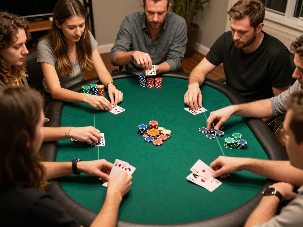 Engaging home poker night showcasing social gambling dynamics at ww88ju.com with friends playing and enjoying the moment.