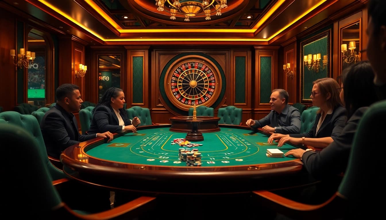 Engaging scene at a casino table showcasing poker action with a touch of https://fc88.football/ flair.