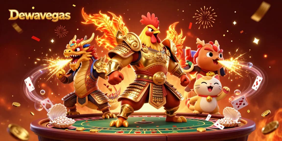Dewavegas unleashes thrilling gameplay with a live casino scene featuring roaring characters and dynamic gambling elements.