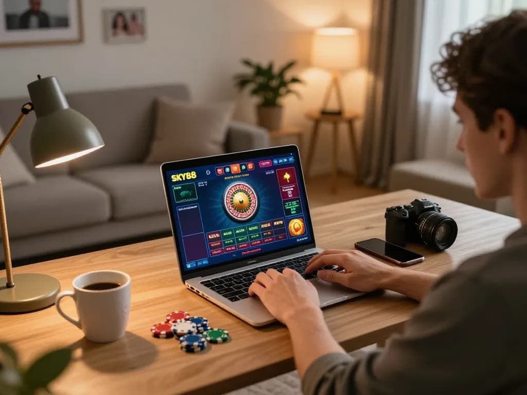 Engaging in fast-paced gameplay at SKY88 online casino with vibrant roulette interface.