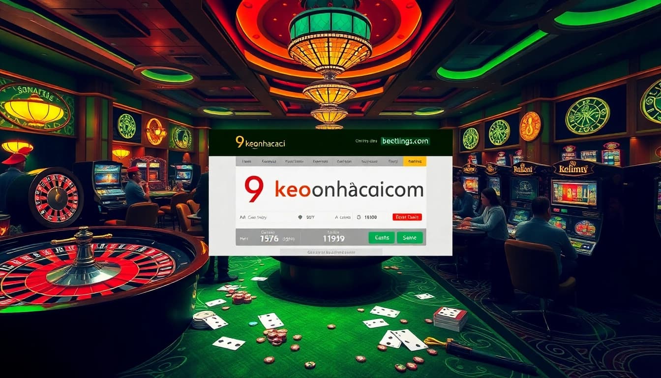Gamblers enjoy their experience at 9keonhacai.com with poker chips and game displays.