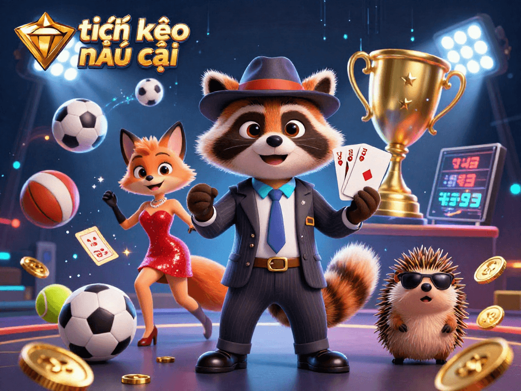 Experience tỷ lệ kèo nhà cái in this vibrant scene featuring animated casino characters and engaging sports elements.