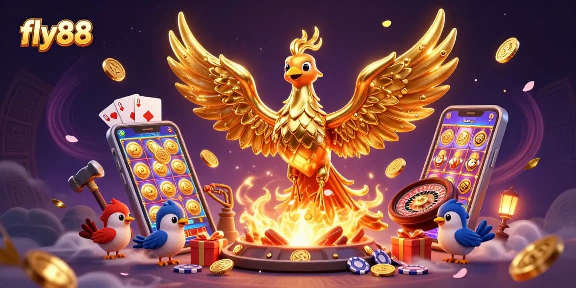 Experience winning thrills with fly88's vibrant casino gaming elements and electrifying golden phoenix.