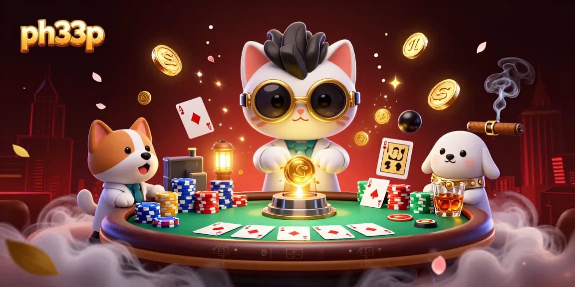 Engage with ph33p's thrilling casino games through this colorful 3D illustration of a whimsical scene.