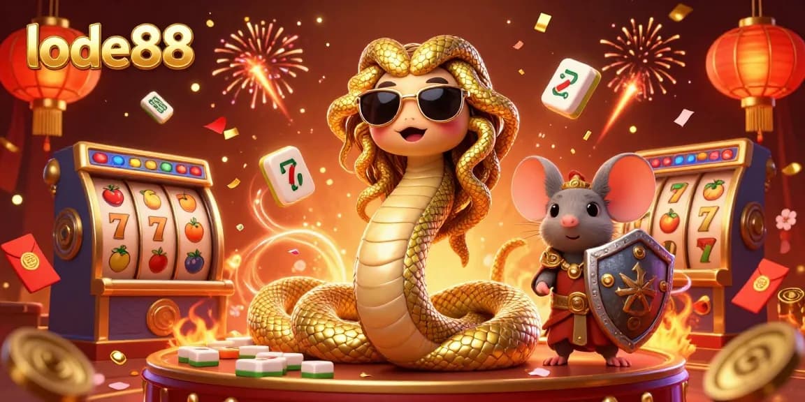 Experience the excitement of lode88 with a dynamic casino scene featuring Medusa, a warrior mouse, and thrilling game elements.