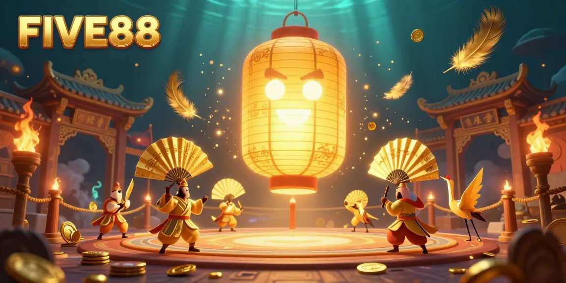 Experience the excitement of FIVE88 in a vibrant casino scene filled with golden spirits and lucky symbols.