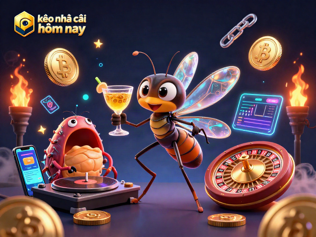 Experience kèo nhà cái hôm nay with a vibrant digital casino illustration featuring a lively mascot scene.