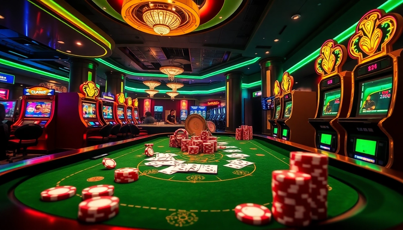 Experience the excitement of playing at https://68vip.red/ featuring a vibrant casino scene with poker chips and cards.