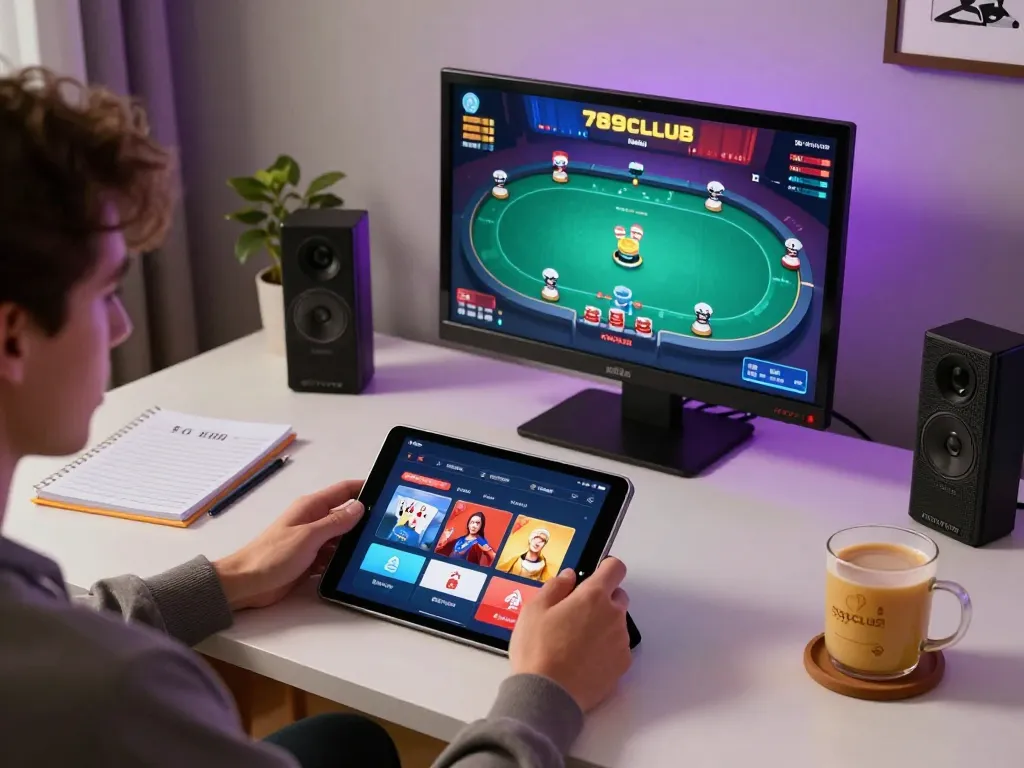 Engaging online gaming session at 789CLUB with a player analyzing strategies on tablet.