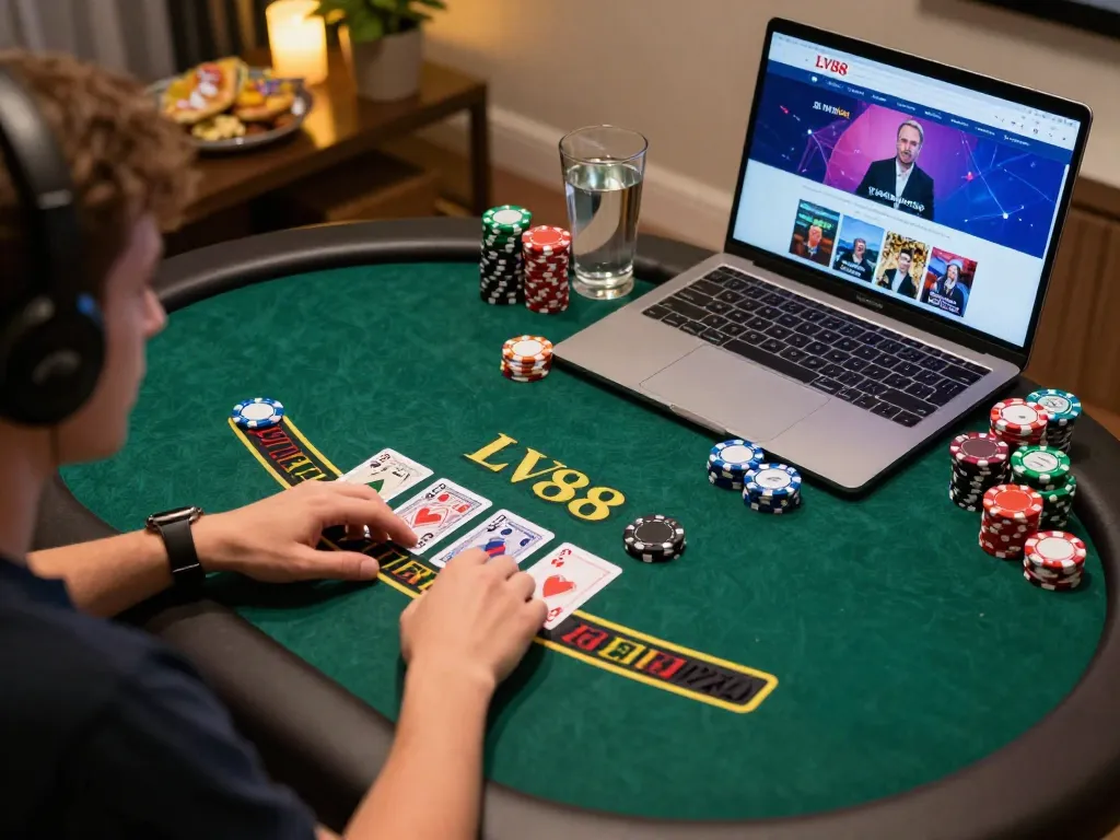 Engaging in online blackjack at LV88 with colorful chips and vibrant gameplay interface