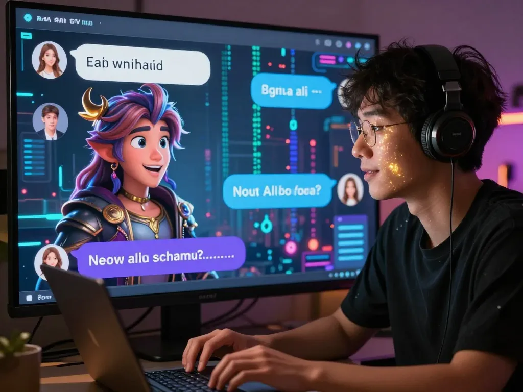 User engaging in lively ai nsfw chat with animated AI character in vibrant digital interface.